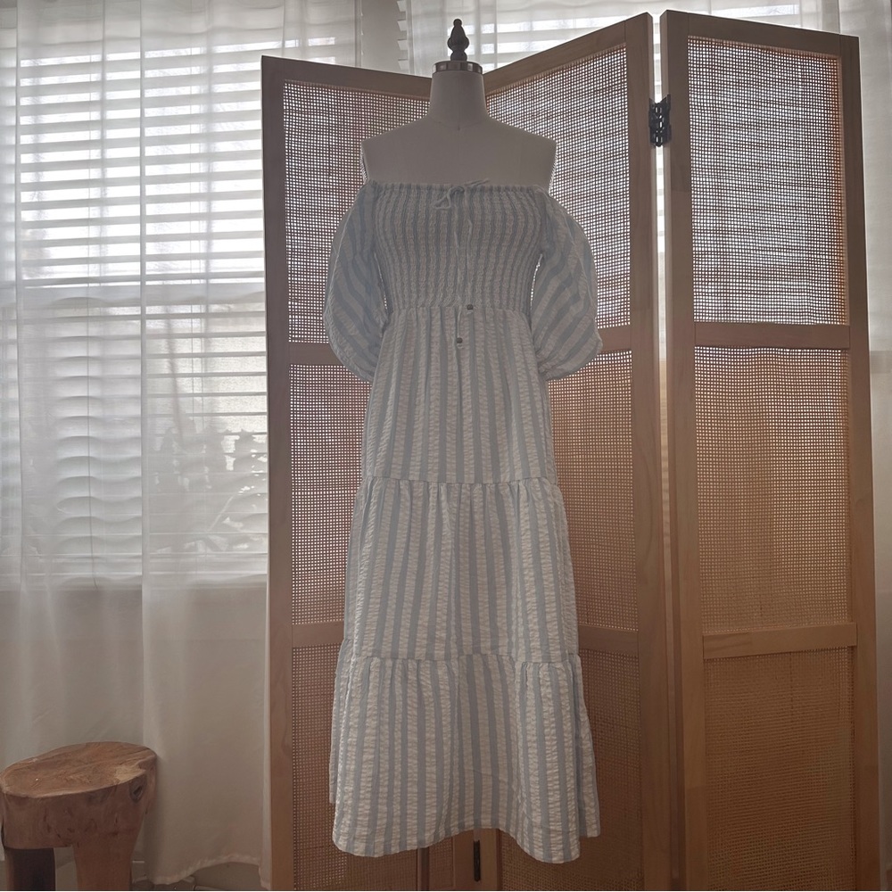 Cottage-core seersucker cotton midi